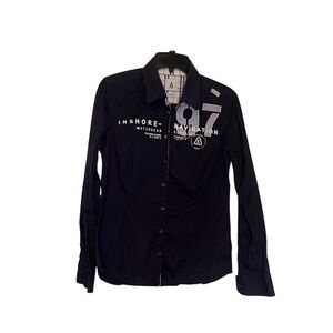 Gaastra Nautical Graphic Button Up Navy Navigation Supplies Sz L Sailing Maritim